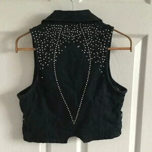 DEREON Denim Vest Rhinestone Cotton Biker Chic Y2K Western Glam-rock festival  L